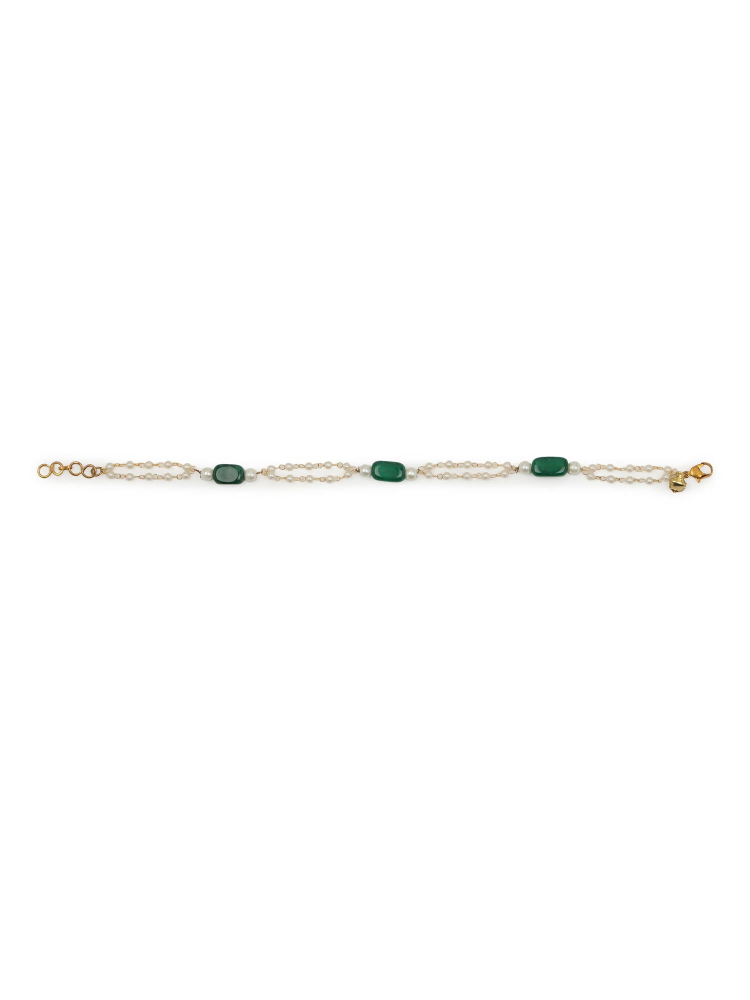 Gold-Polished White Green Pearl Beaded Anklets - Ruby Raang | Grab2Buy