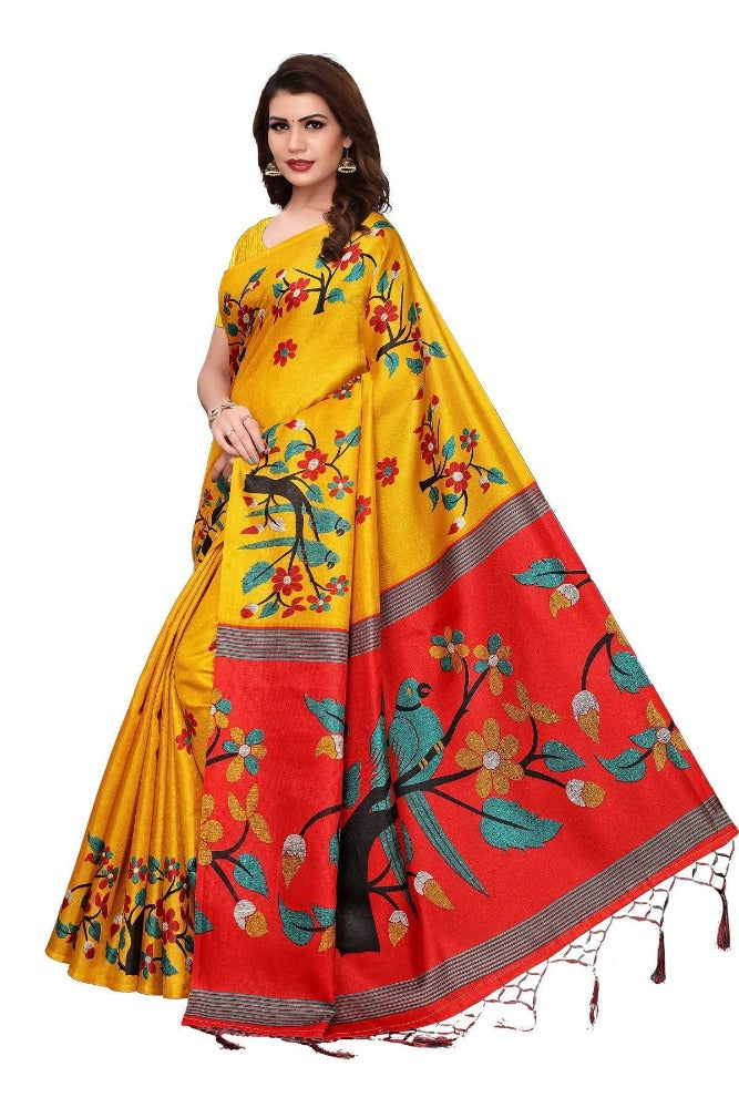 Vamika Yellow Kalamkari With Jhalar Khadi Silk Saree | Grab2Buy