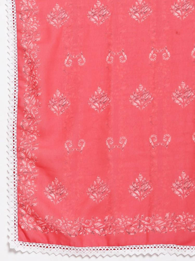 Myshka Women's Red Cotton Printed 3/4 Sleeve Round Neck Casual Kurta Pant Dupatta Set | Grab2Buy