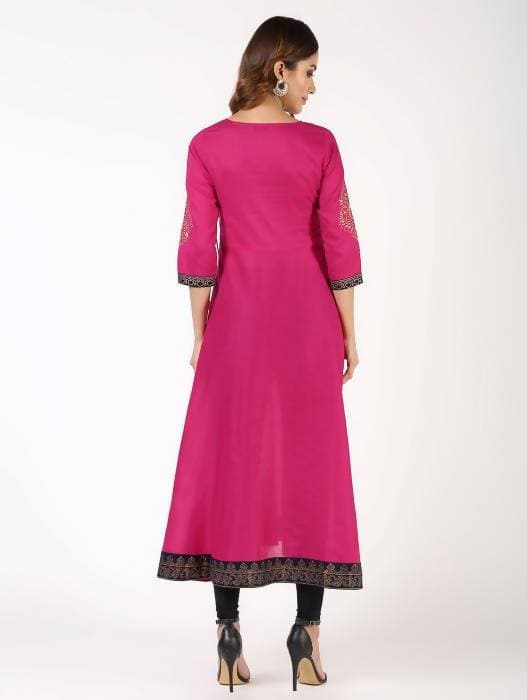 Aniyah Cotton Block Print Angrakha Kurta In Magenta (AN-148K) | Grab2Buy