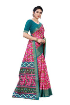 Vamika Pink & Green Linen Jari Border Saree (JANKI PINK) | Grab2Buy