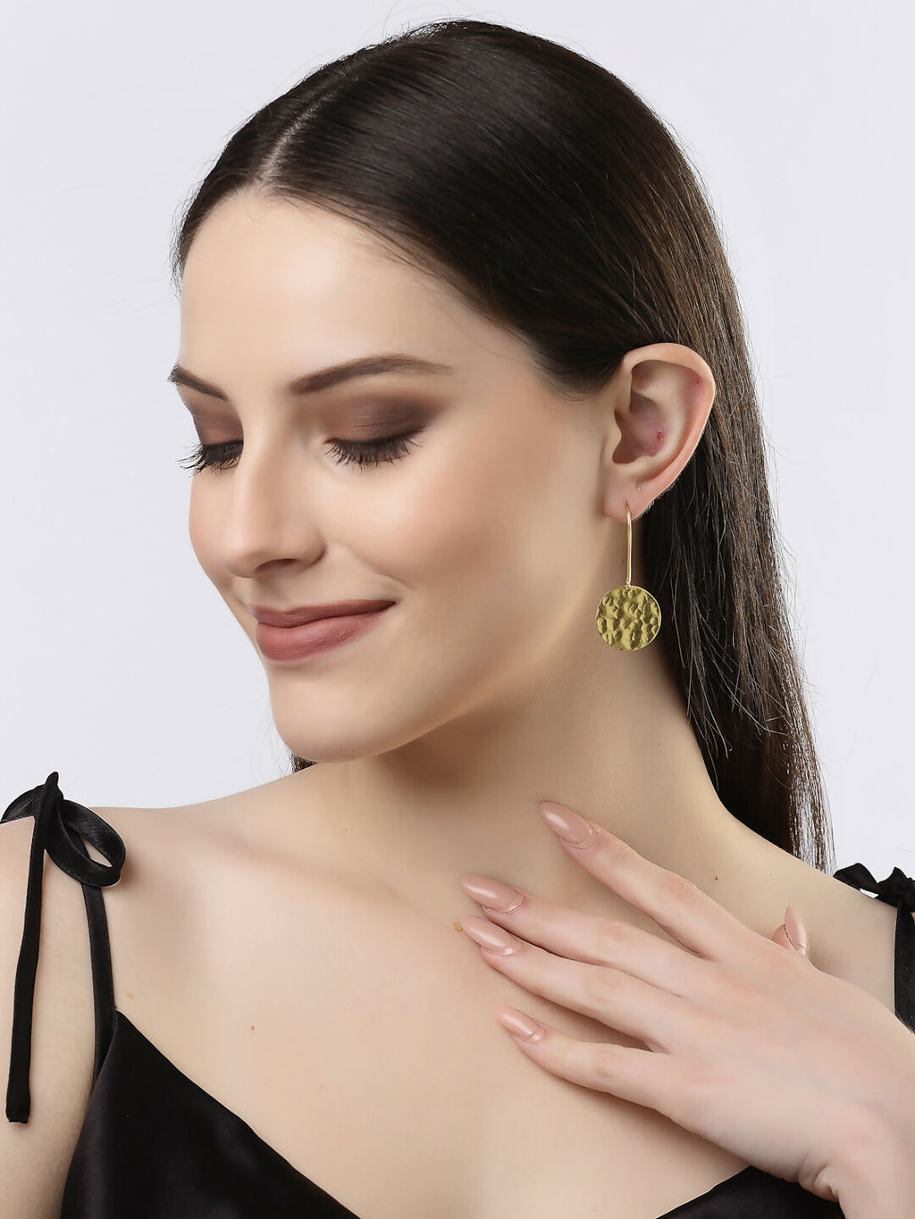 NVR Women Gold-Polished Fish Hook Circle Drop Earrings | Grab2Buy