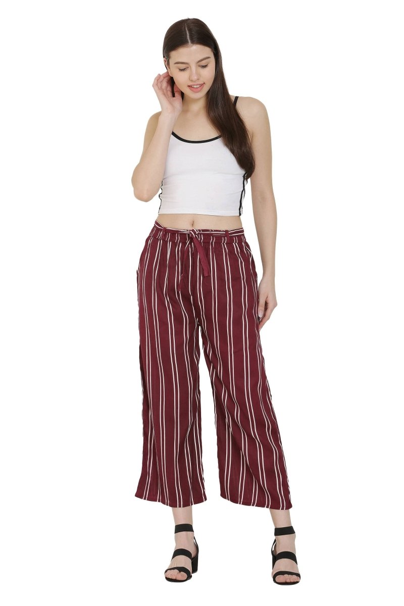 Asmaani Maroon Color Rayon Fabric Stripped Palazzo | Grab2Buy
