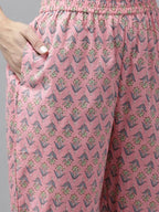 Yufta Pink printed kurta with Trouser & Dupatta Set | Grab2Buy