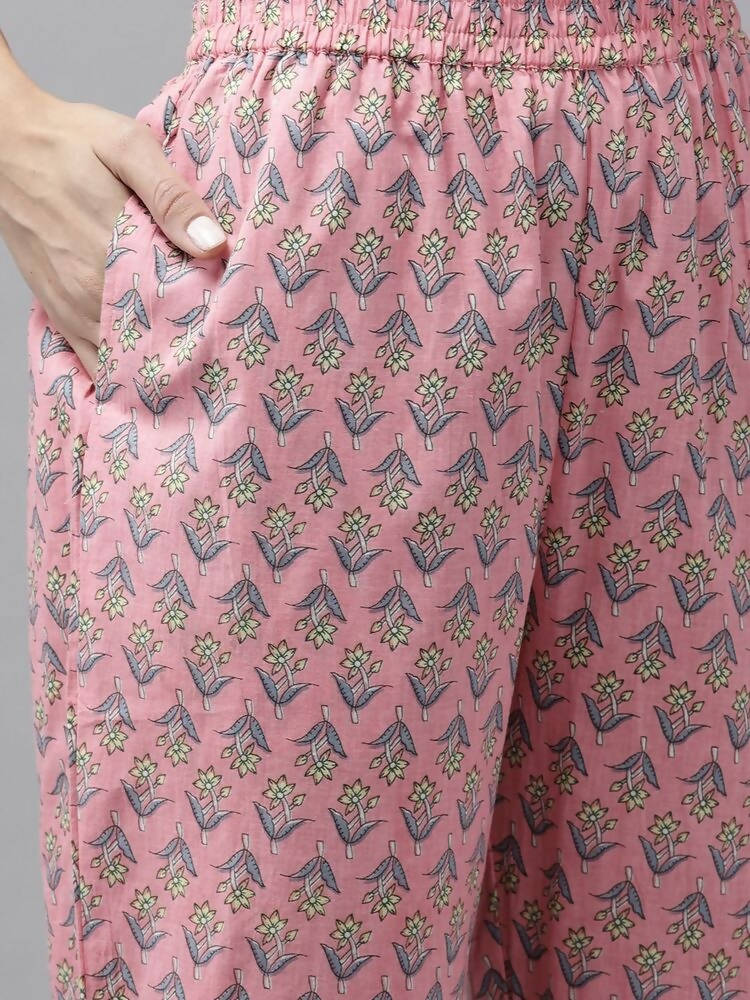 Yufta Pink printed kurta with Trouser & Dupatta Set | Grab2Buy