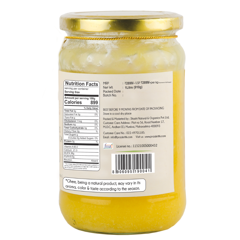 Praakritik Natural Desi Gir Cow A2 Ghee | Organic Grassfed - Vegetarian GMO Free Lactose Free - Cow Ghee | Grab2Buy