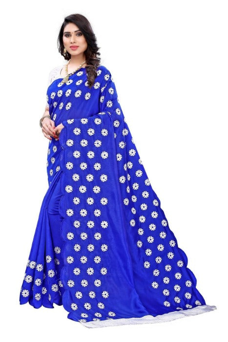 Vamika Zoya Silk Embroidered Blue Saree (RAKHI BLUE) | Grab2Buy