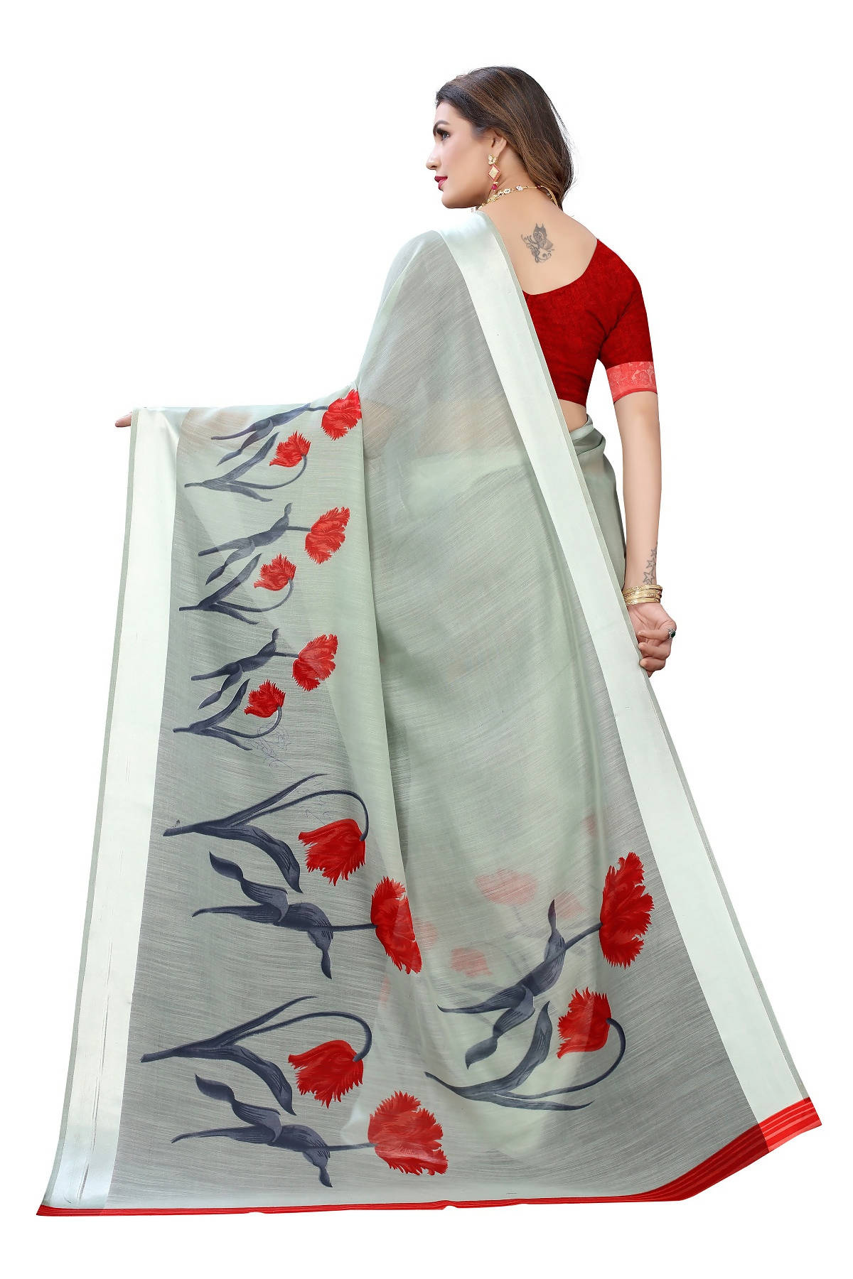 Vamika Sea Green Linen Satin Patta Saree (VANI GREEN) | Grab2Buy
