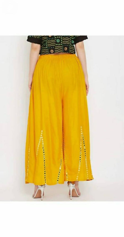 Mominos Fashion Yellow Mirror Work Palazzo | Grab2Buy