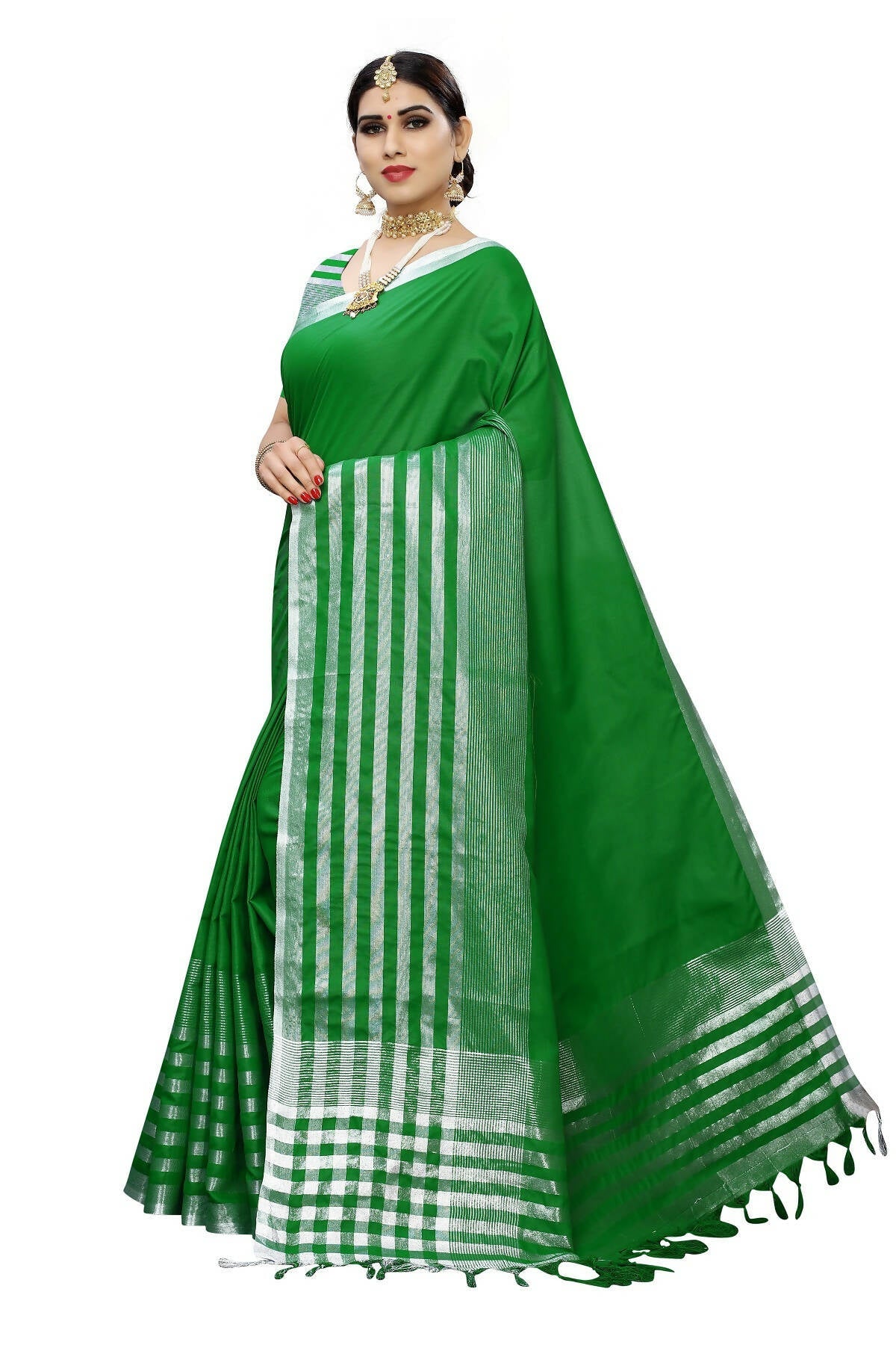 Vamika Green Cotton Silk Weaving Saree (Twitter Green) | Grab2Buy