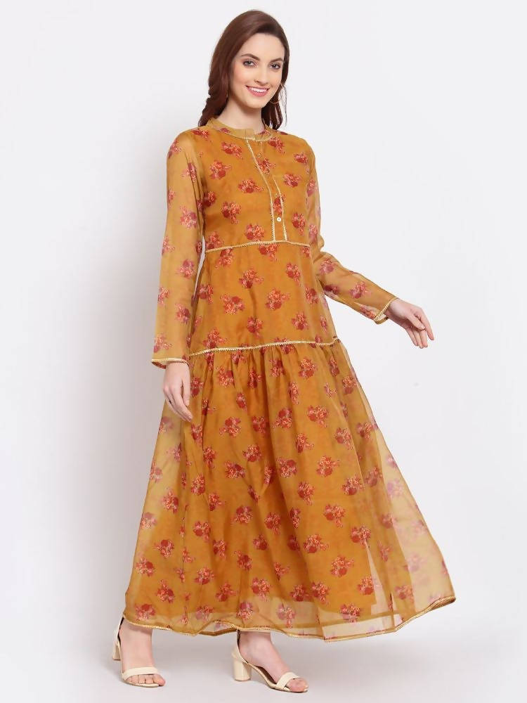 Myshka Women's Multi Printed Organza Full Sleeve Mandarin Neck Casual Dress | Grab2Buy