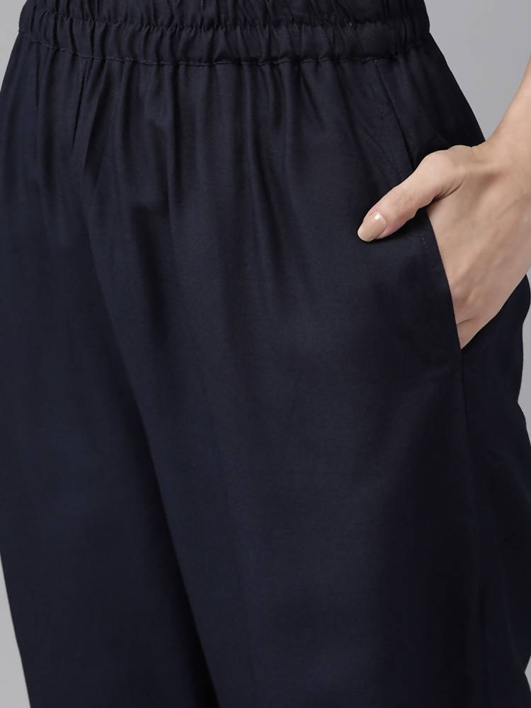 Yufta Navy Blue And Black Kurta And Palazzo Set | Grab2Buy