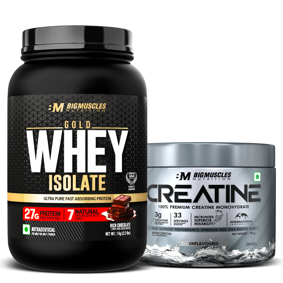 Big Muscles Nutrition Gold Whey Isolate & Creatine Combo | Grab2Buy