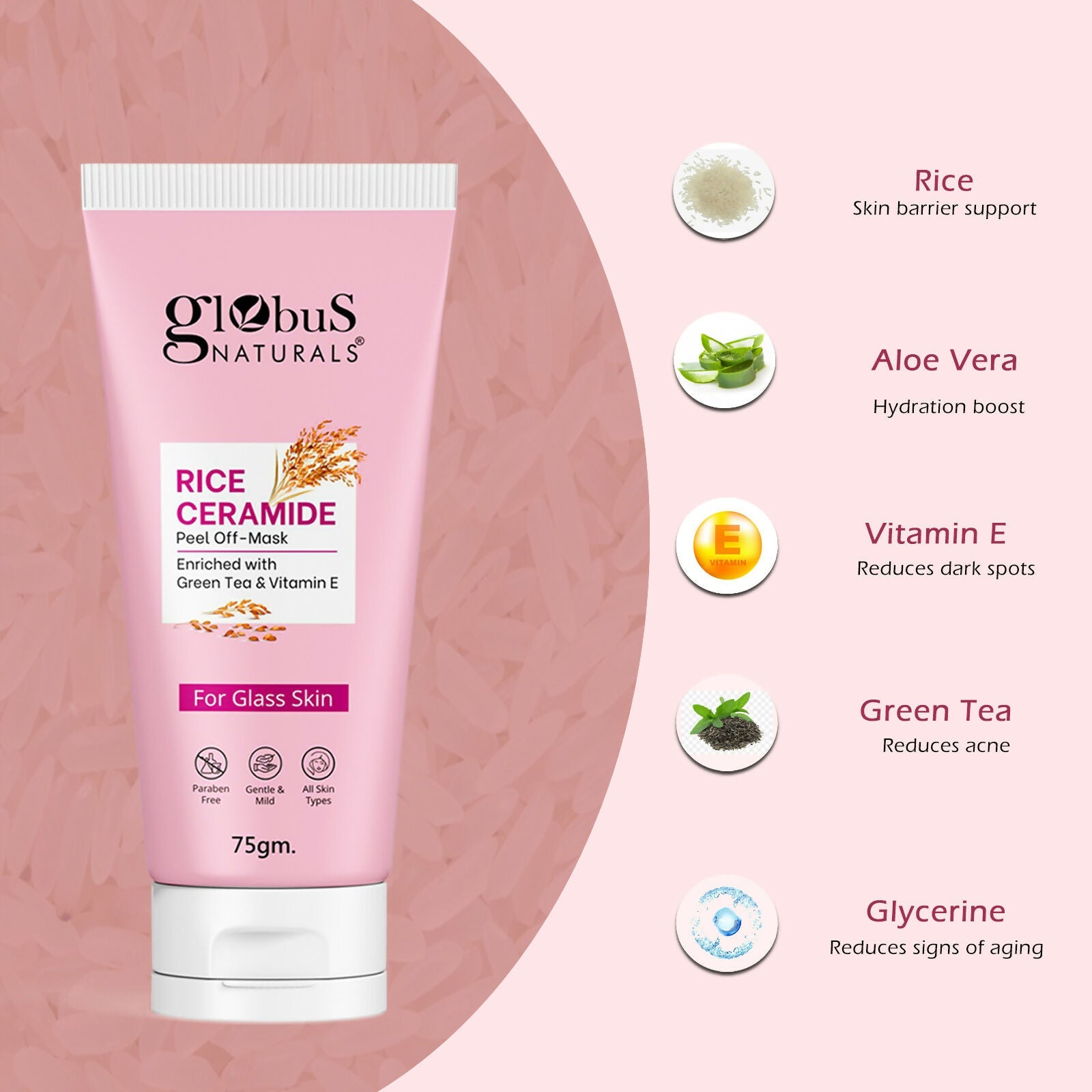 Globus Naturals Rice Ceramide Peel Off Mask, For Korean Glass Skin | Grab2Buy