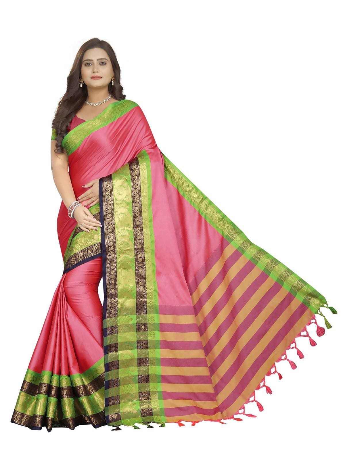 Vamika Banarasi Silk Pink Weaving Saree | Grab2Buy