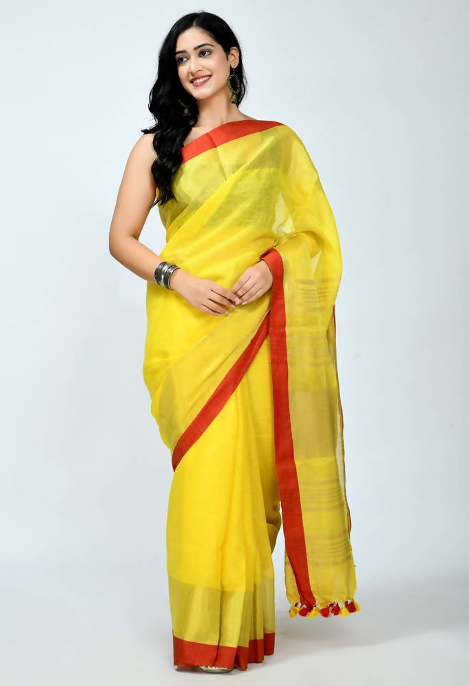 Mominos Fashion Moeza Pure Linen Yellow Saree | Grab2Buy