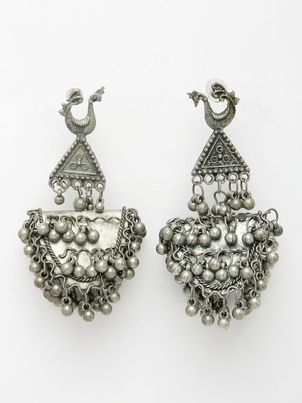NVR Women's Silver-Plated Oxidised Contemporary Drop Earrings | Grab2Buy