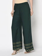Aniyah Rayon Bottle Green Color Flared Slip-On Palazzo (AN-206K) | Grab2Buy