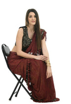 Mominos Fashion All Season Wear Rust And Black Ruffled Ready To Wear Saree | Grab2Buy