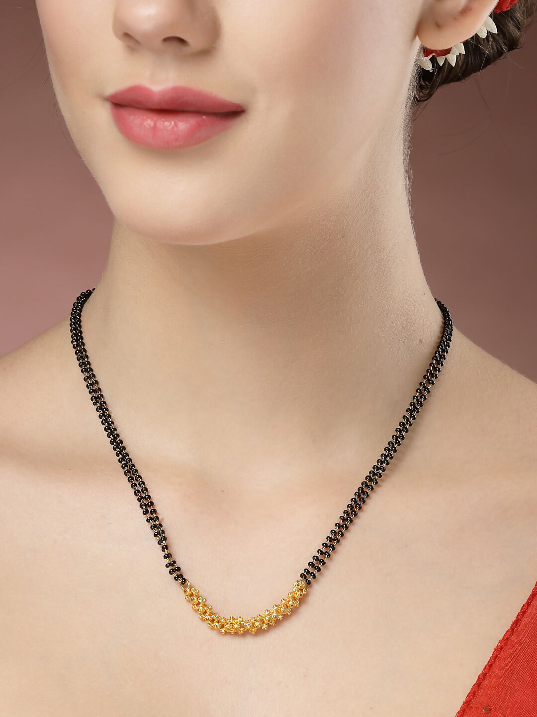 NVR Women's Set of 5 Gold-Polished CZ Stone-Studded & Beaded Mangalsutra
