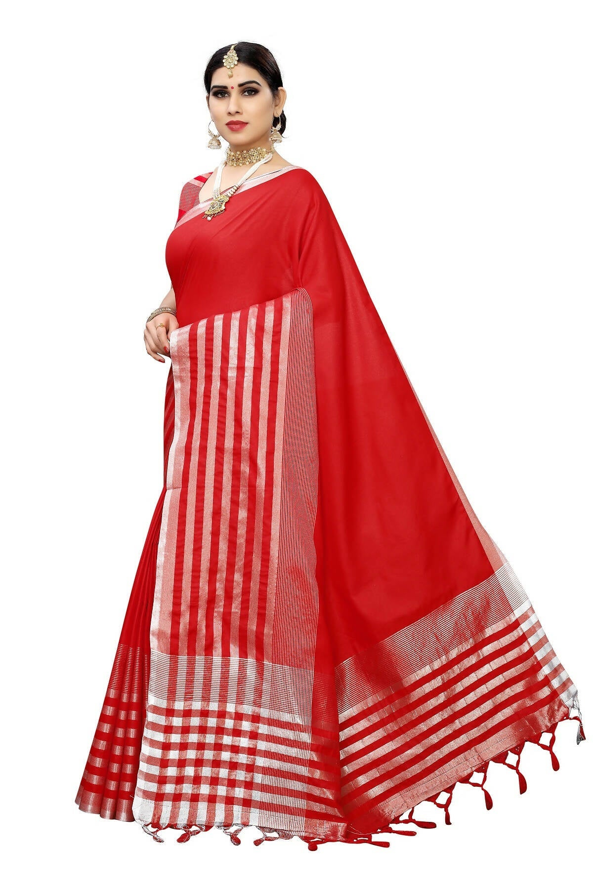 Vamika Red Cotton Silk Weaving Saree (Twitter Red) | Grab2Buy