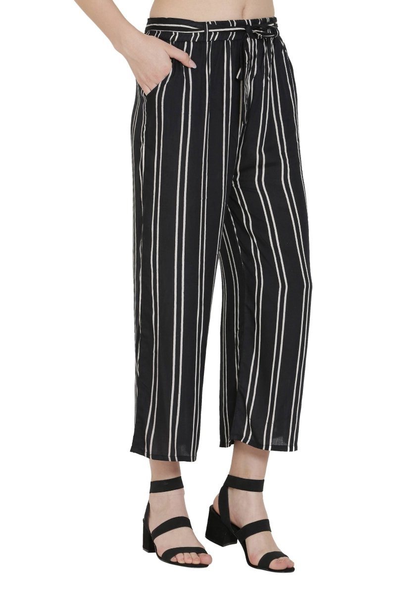 Asmaani Black Color Rayon Fabric Stripped Palazzo | Grab2Buy
