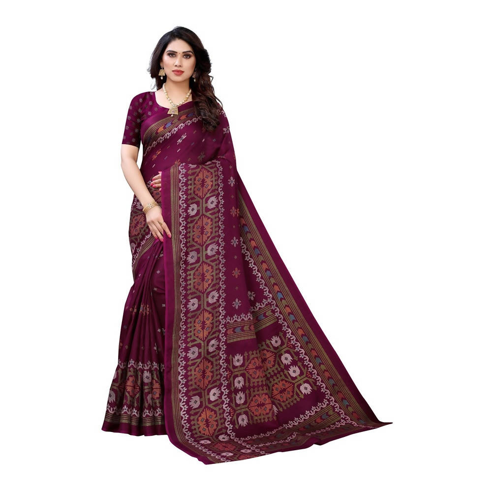 Vamika Printed Jute Silk Purple Saree (Namita Purple) | Grab2Buy