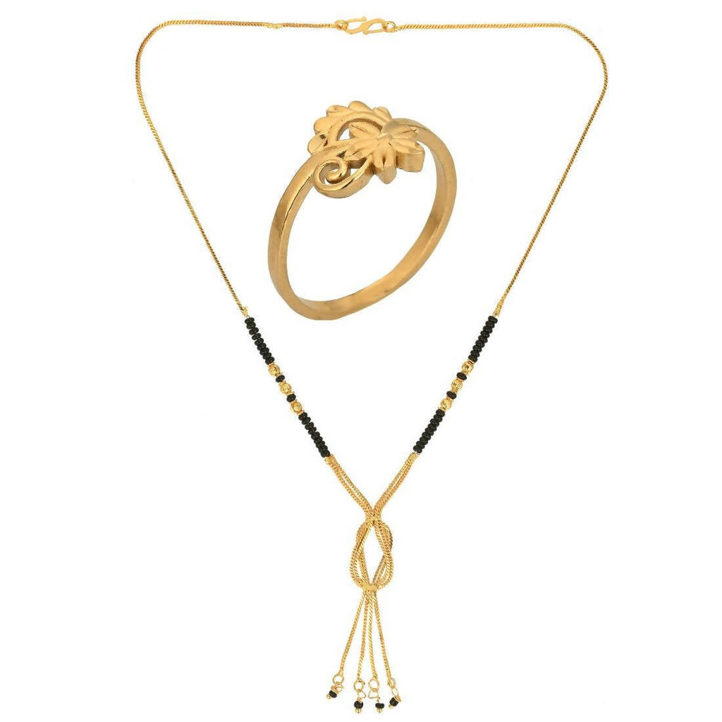 AanyaCentric Gold-Polished Mangalsutra & Ring Set