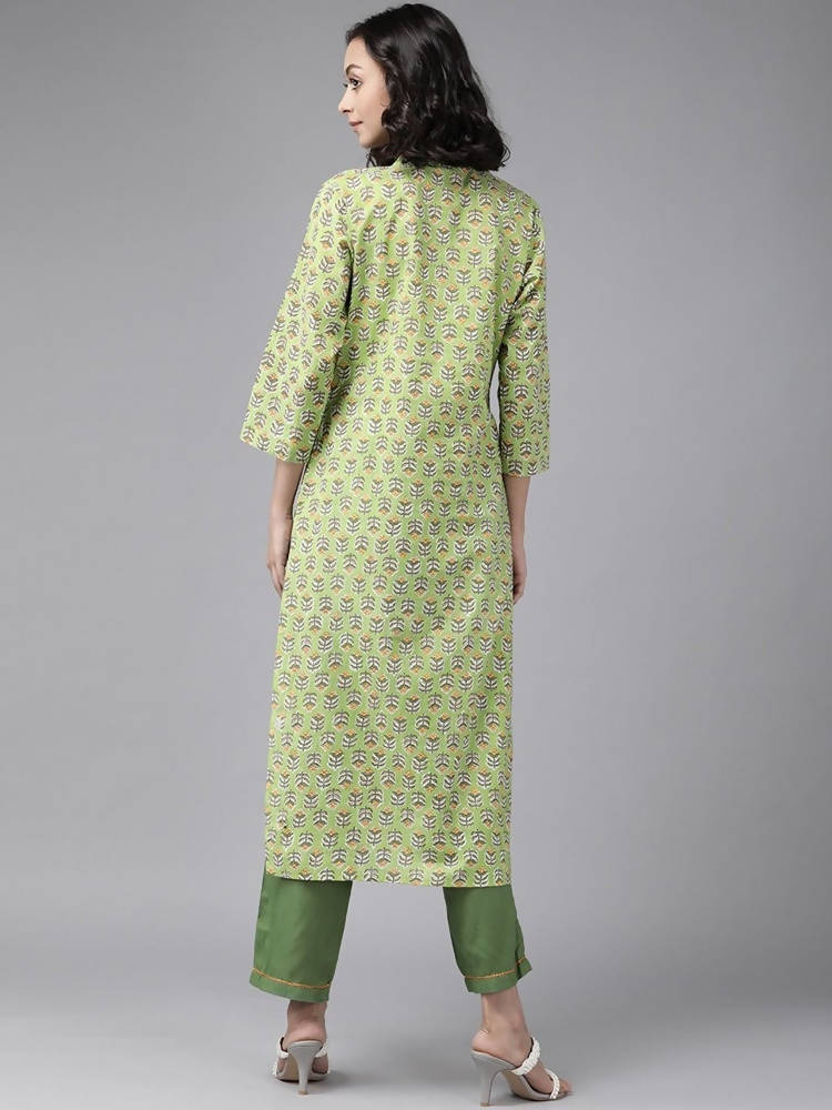 Yufta Green Printed Kurta With Trouser | Grab2Buy