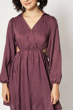 Wine Viscose Solid Flared Dress - Shivani | Grab2Buy
