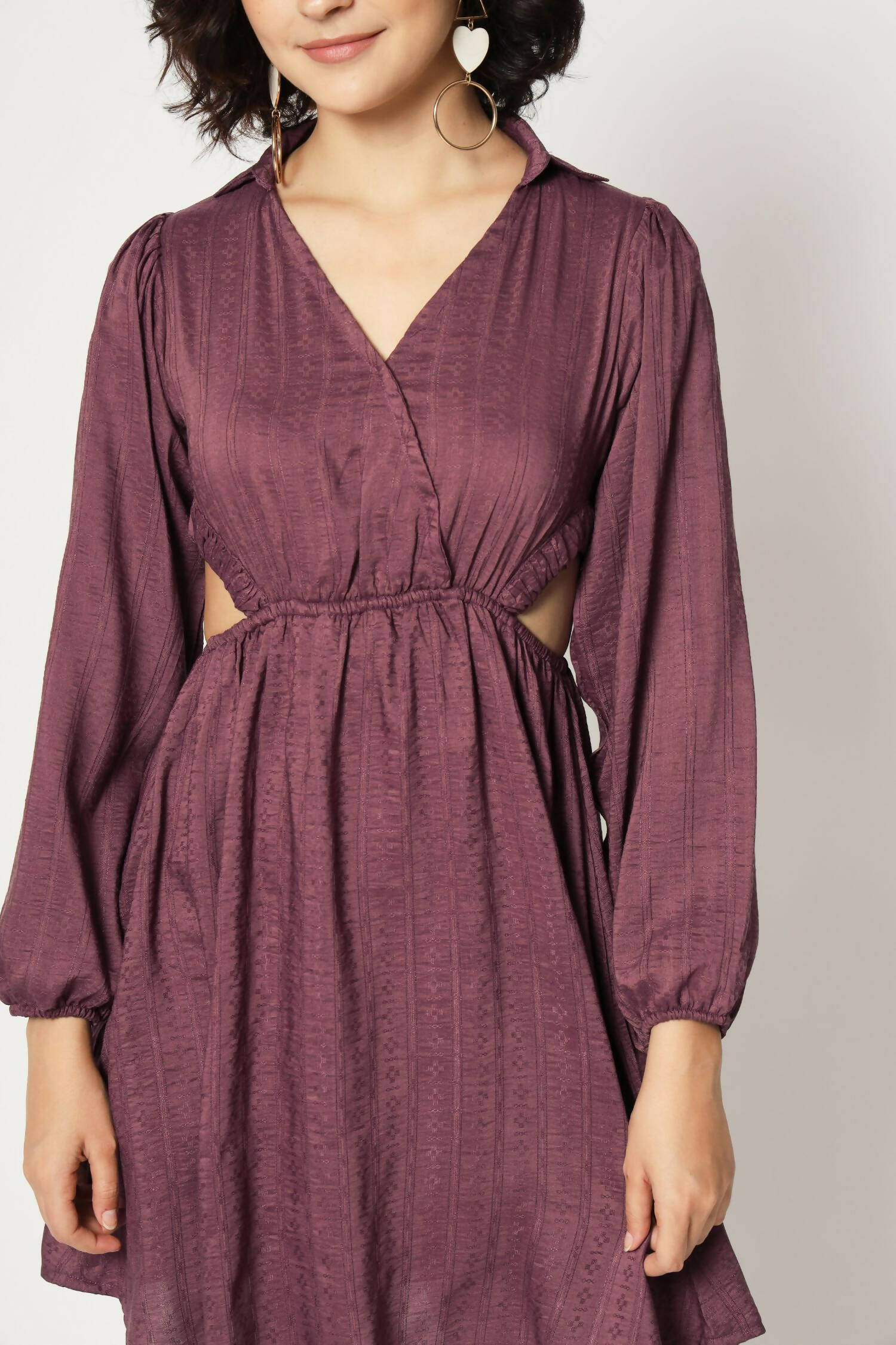 Wine Viscose Solid Flared Dress - Shivani | Grab2Buy