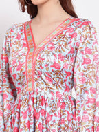 Myshka Women's Multi Printed Cotton Blend 3/4 Sleeve V Neck Casual Dress | Grab2Buy