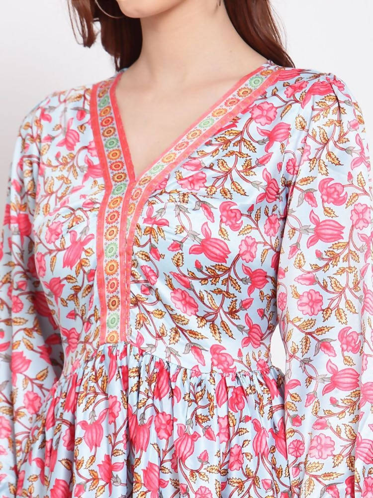 Myshka Women's Multi Printed Cotton Blend 3/4 Sleeve V Neck Casual Dress | Grab2Buy