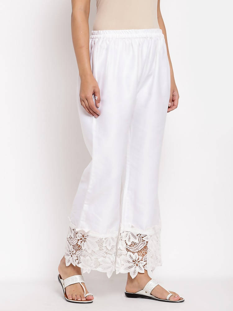 Myshka Women's White Cotton Solid Casual Trouser | Grab2Buy