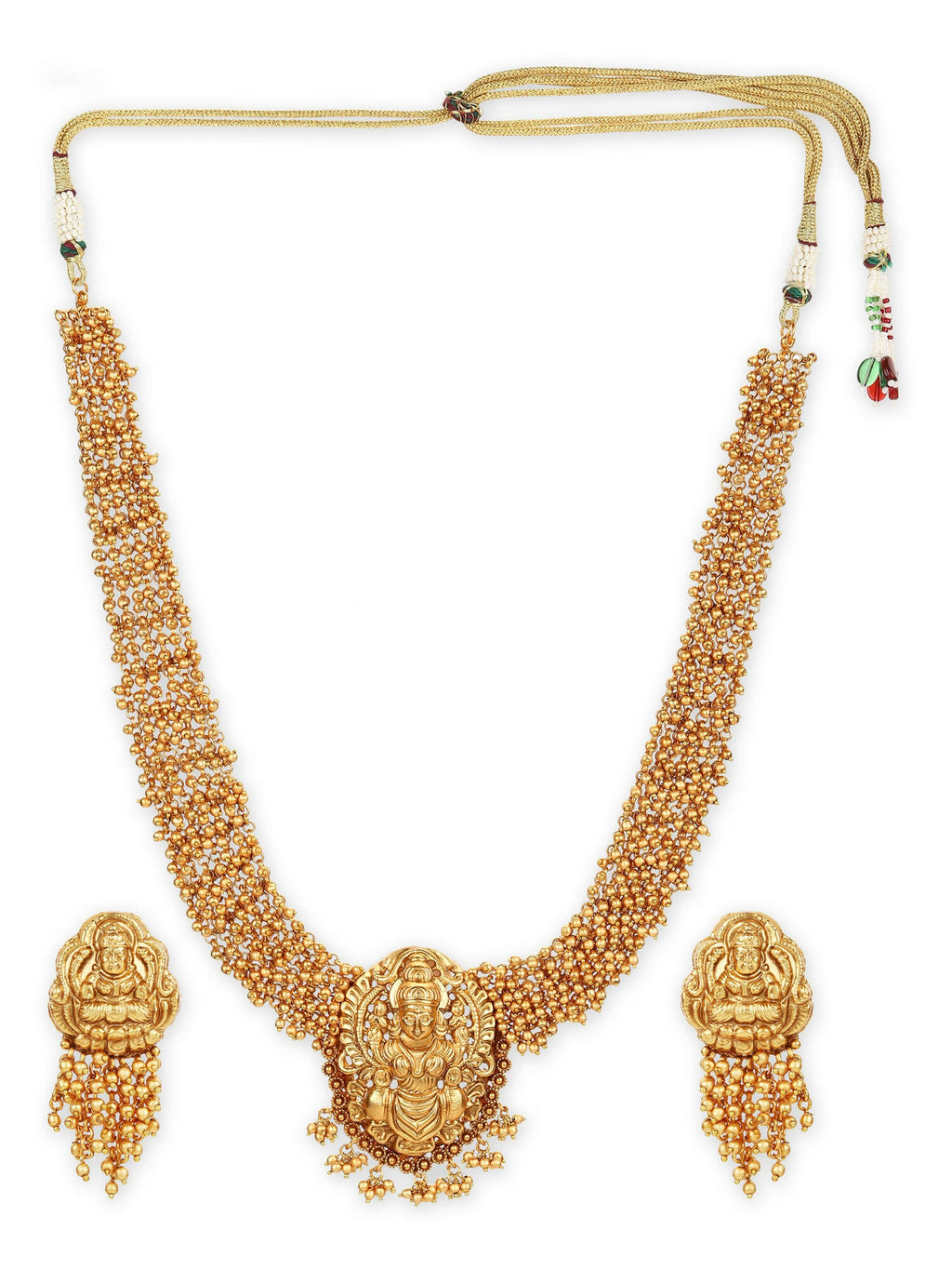 Gold-Polished Pearls Beaded Temple Jewellery Set - Ruby Raang | Grab2Buy