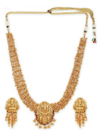 Gold-Polished Pearls Beaded Temple Jewellery Set - Ruby Raang | Grab2Buy