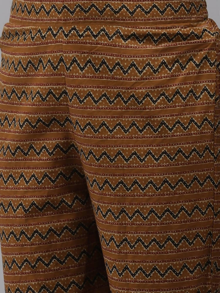 Yufta Women Mustard Brown Sequinned Pure Cotton Kurta with Trouser | Grab2Buy