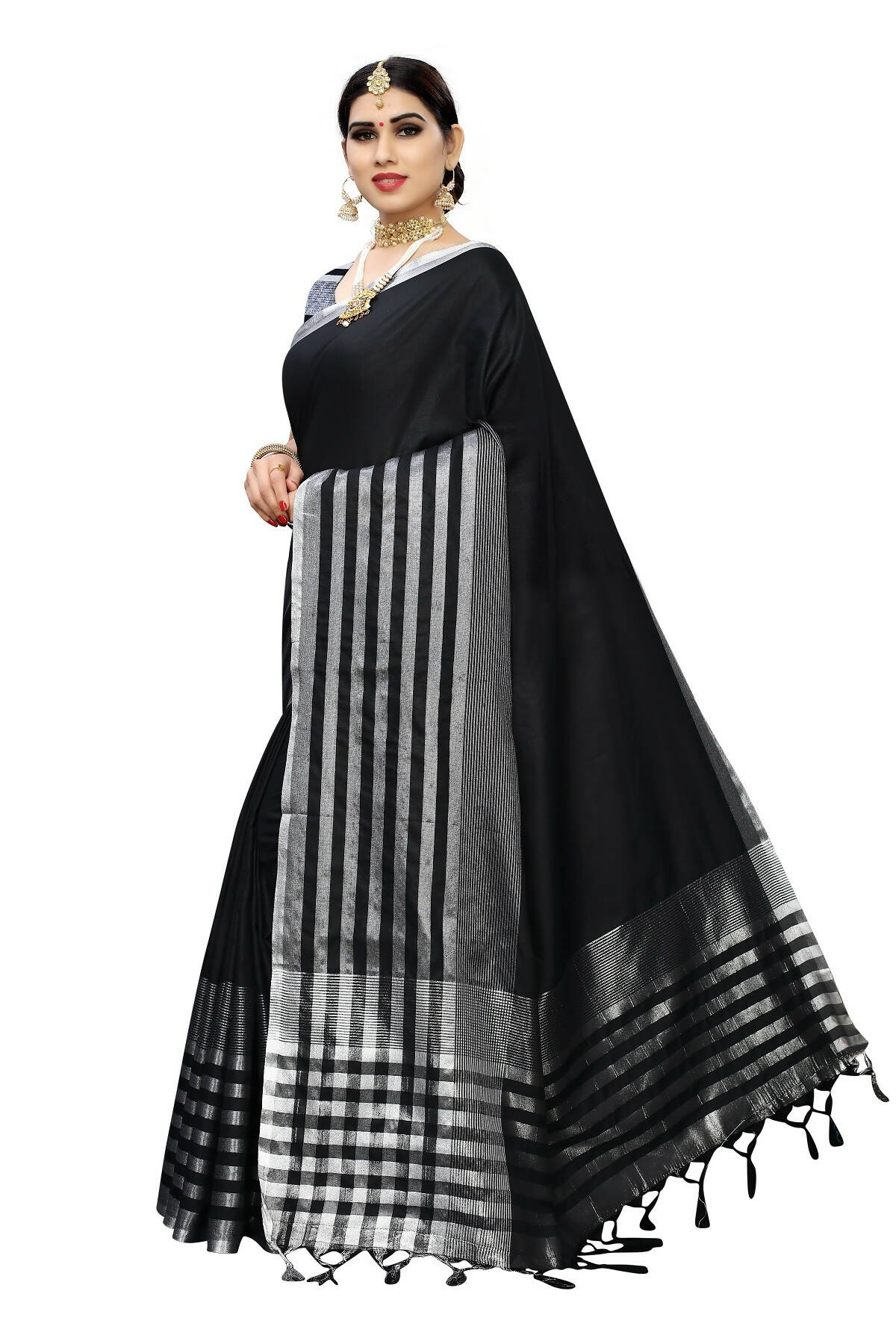 Vamika Black Cotton Silk Weaving Saree (Twitter Black) | Grab2Buy