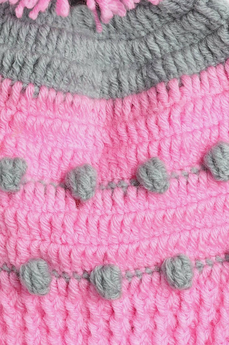 Chutput Kids Woollen Hand Knitted Pom Pom Detail Cap - Pink | Grab2Buy
