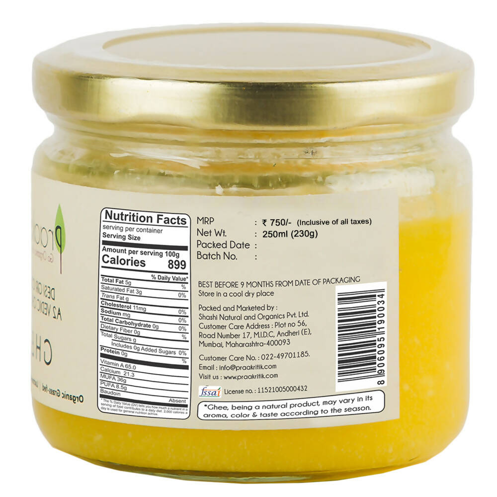 Praakritik Natural Desi Gir Cow A2 Ghee | Organic Grassfed - Vegetarian GMO Free Lactose Free - Cow Ghee | Grab2Buy