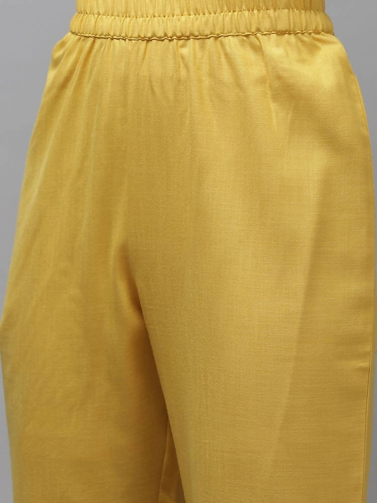 Yufta Women Mustard Yellow Layered Thread Work Kurta with Trouser and Dupatta | Grab2Buy