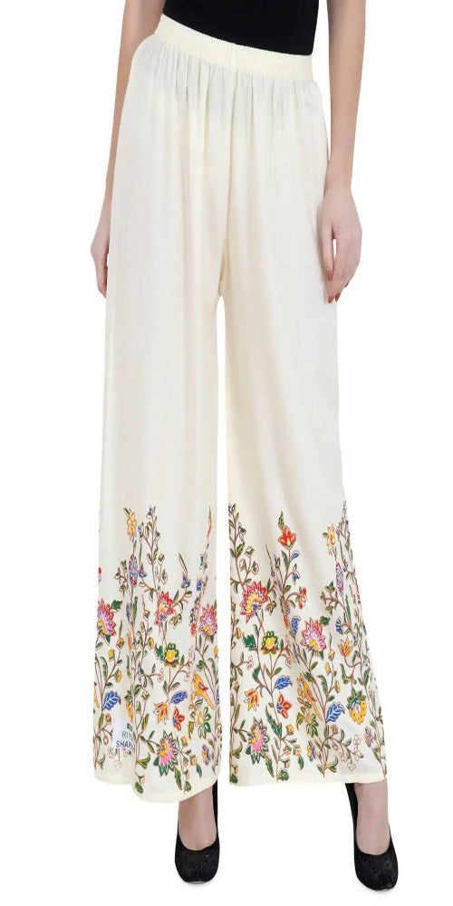 Mominos Fashion Off White Floral Design Palazzo | Grab2Buy