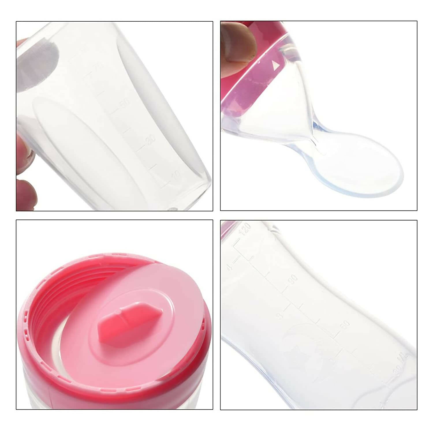 Safe-O-Kid Easy Squeezy Silicone Food Feeder Spoon (Soft Tip) Bottle- Pink- 90mL | Grab2Buy