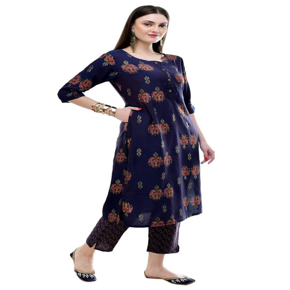 Lagi Women's Blue Printed Straight Kurta & Pant (MC38B) | Grab2Buy