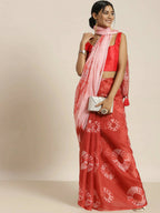 Red Organza Printed Saree With Blouse Piece - Nivaa | Grab2Buy
