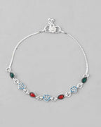 VOJ Set of 2 Silver Plated Heart Shaped Stone Studded Anklet