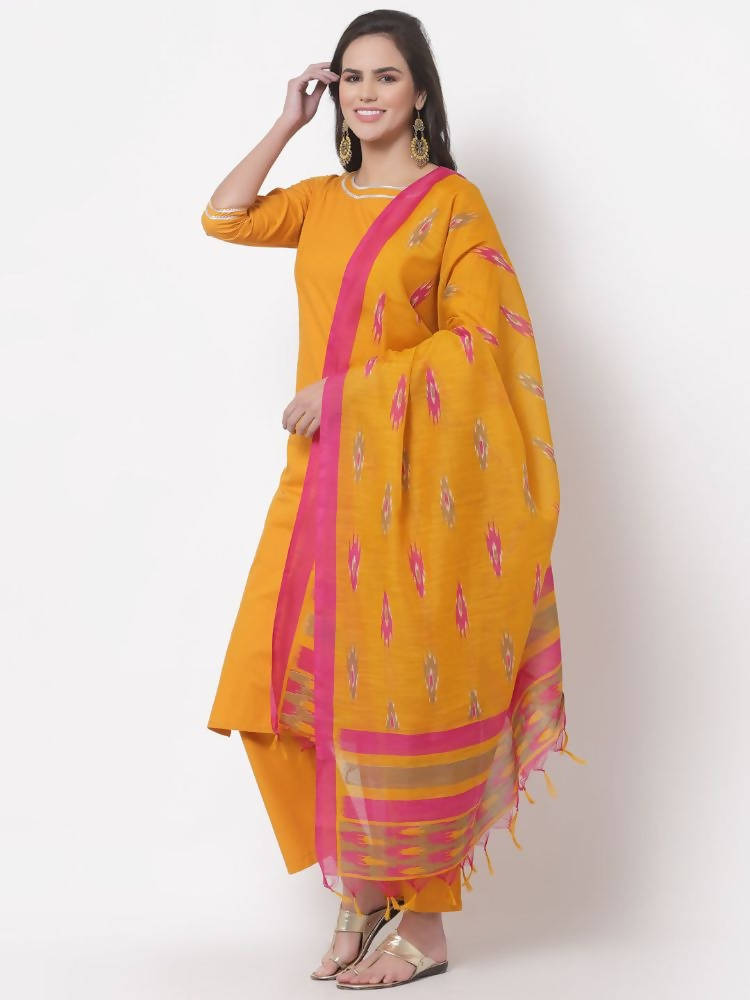 Myshka Women's Cotton 3/4 Sleeve Round Neck Casual Kurta Pant Dupatta Set | Grab2Buy