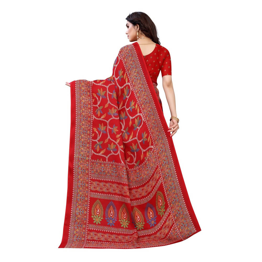 Vamika Printed Jute Silk Red Saree (Rishika Red) | Grab2Buy