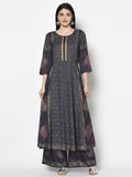 Aniyah Rayon Dark Grey Color Block Print Anarkali Kurta (AN-200K) | Grab2Buy