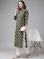 Yufta Green And off White Kurta And Palazzo Set | Grab2Buy